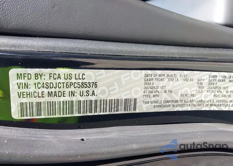 2023 Dodge Durango R/T Premium Awd из США, поврежденный, VIN 1C4SDJCT6PC585376